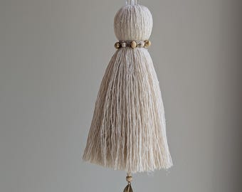 Large Cotton Door Tassel with Autumn Leaf in Brass #182