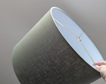 Quick Ship - 14 in. D x 10 in. H Olive Green Linen Lamp Shade with Brass Spider Washer Hardware