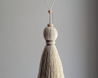 Handmade One-Of-A-Kind Cotton Tassel: Door Knob Hanger with Wood and Glass Beads #168