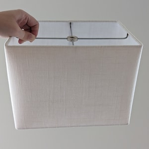 White Textured Linen Fabric Rectangle Lamp Shade 10 in. Long x 7 in. Wide x 7 in. High | Custom Rectangular Lamp Shade with Spider Washer