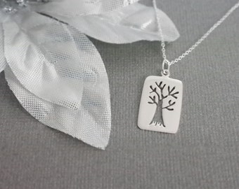 Tree Cutout- Sterling Silver- Tree Tag Charm- Tree-lover Necklace