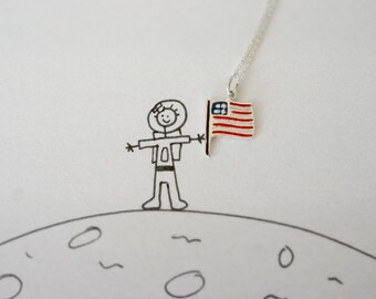 USA Flag Necklace-Sterling Silver- American Flag- Flag Charm- Sterling Chain- 4th of July- U.S.A. Flag- 'Merica