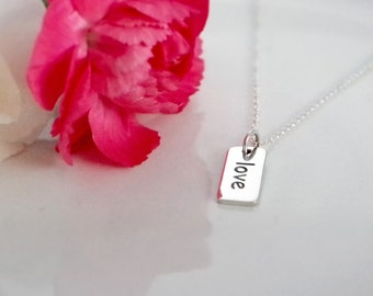 Love Word Tag, Gift for Her, Valentine's Day Gift- I Love You Necklace- 2-sided