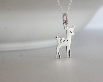 Deer Necklace- Sterling Silver- Baby Deer, Fawn Charm Necklace