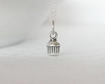 Cupcake Necklace- All Sterling Silver- Sterling Cupcake- Gift for Baker- Birthday Cupcake- Small Cupcake Charm