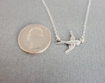 Single Swallow Necklace- Sterling Chain- Flying Swallow Connector