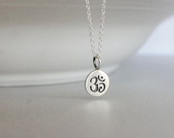 Om Necklace- Sterling Silver- Yoga Jewelry, Om Charm in Sterling- Delicate Chain