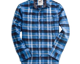 Camisa de franela de telar de mano para hombres Dos capas 100% algodón Pre lavado Vintage Look Plaid Work Shirt