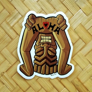 Aloha Tiki Sticker, Tiki Sticker, Aloha, Hawaii Sticker, Die Cut Sticker, Tiki Decal, Rockwood