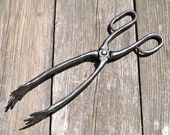 Fireplace Tongs, wrought iron coal grabber, blacksmith made log turner, fire tool set, hand forged campfire wood, steel grill fire tongs