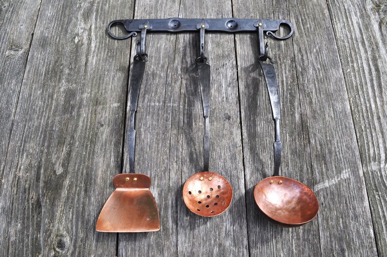 Copper Utensil Set Kitchen Cookware Rack Hand Iron Etsy