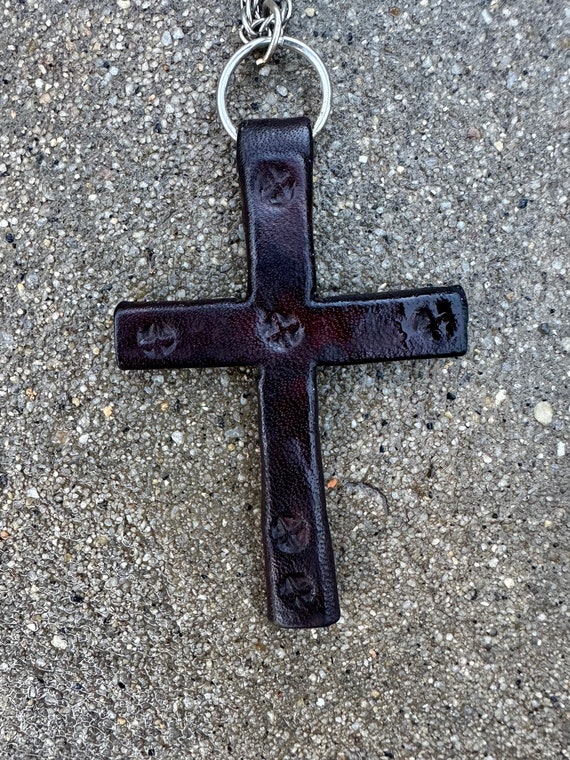 Boho Leather Cross Pendent With Metal Chain