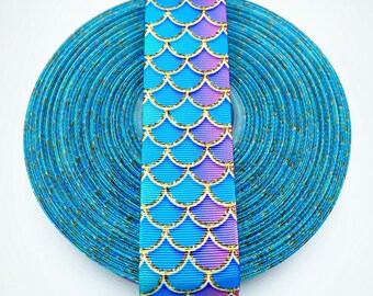 Wide mermaid ribbon Mermaid ribbon Mermaid scales ribbon Craft supplies Hair bow supplies Mermaid theme ribbon Wide grosgrain ribbon