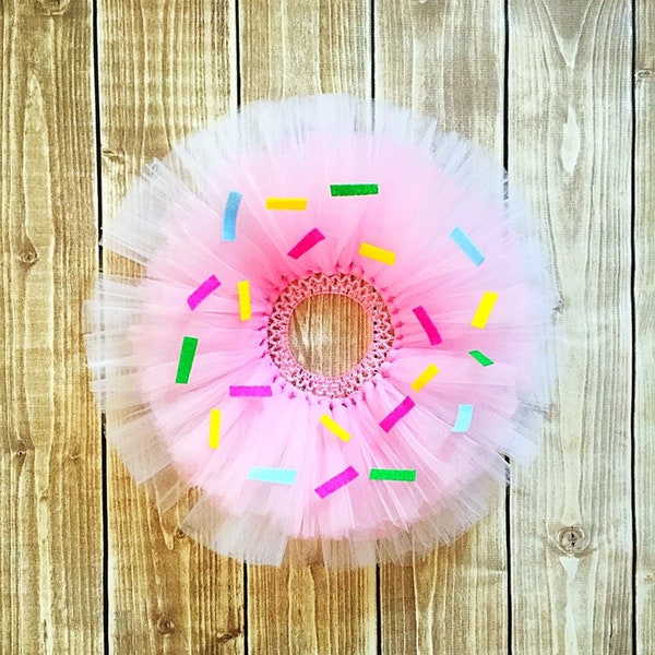 Donut birthday party, donut tutu, first birthday, cake smash tutu, baby shower gift, baby girl tutu, donut costume, strawberry sprinkles