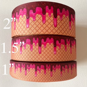 Ice cream ribbon, Waffle cone ribbon, Wide ice cream ribbon, Grosgrain ribbon, Unique ribbon, Party decor, Crafting, 1”, 1.5”, 2”