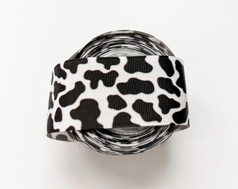 Ruban gros-grain à motif vache : Ruban large pour nœud de cheveux style cowboy/cowgirl