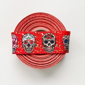 Sugar skull ribbon, Halloween ribbon, Day of the dead, Skull ribbon, Ribbon for bows, Grosgrain ribbon