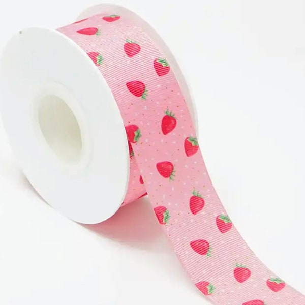 Strawberry ribbon, Grosgrain ribbon, Crafting, Party decor, Ribbon for bows, Strawberry hair bow, Berry ribbon, Pink ribbon