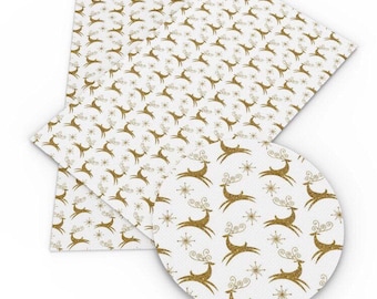 Christmas Reindeer Faux Leather Sheet: Holiday Craft Fabric (8”X13”)