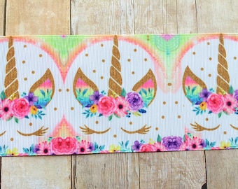 Gold Unicorn Grosgrain Ribbon: 3-Inch Wide Hair Bow Supplies