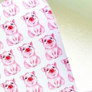 Pig Faux Leather Sheet: Farm Animal Print, Crafting Fabric (8x11 inches)