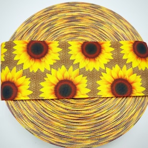 Sunflower ribbon, Fall ribbon, 2 inch fall ribbon, Crafting, Decorating, Sewing, Thanksgiving ribbon