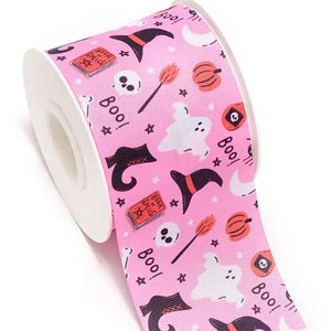 Ghost ribbon, Pink Ghost ribbon, Halloween ribbon, Grosgrain ribbon, Pink Halloween ribbon, Crafting, Party decor