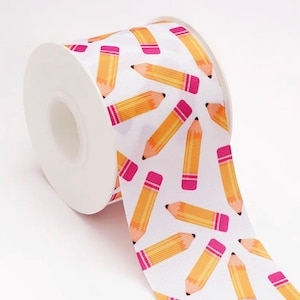 Back to school ribbon, School ribbon, Wide grosgrain ribbon, Pencil ribbon, Hair bow making, School pencil ribbon