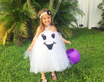 Handmade Ghost Tutu Costume Dress, Halloween, with Headband