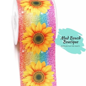 Sunflower ribbon, Fall ribbon, 1.5 inch fall ribbon, Crafting, Decorating, Sewing, Thanksgiving ribbon
