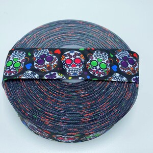 Sugar skull ribbon, Halloween ribbon, Day of the dead, Skull ribbon, Ribbon for bows, Grosgrain ribbon