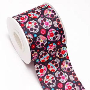 Sugar skull ribbon, Halloween ribbon, Day of the dead, Skull ribbon, Ribbon for bows, Grosgrain ribbon