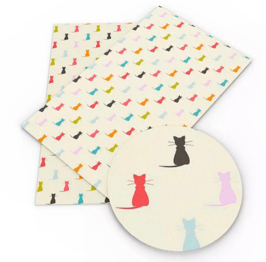 Cat Print Faux Leather Cat Leather Sheets Cat Faux Leather Etsy