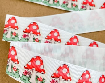 Toadstool Grosgrain Ribbon: Mushroom Party Decor, Crafting (1.5 inch)