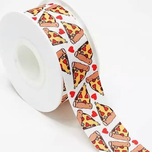 Pizza ribbon, Pizza grosgrain ribbon, Pizza ribbon for bows, Pizza slice ribbon