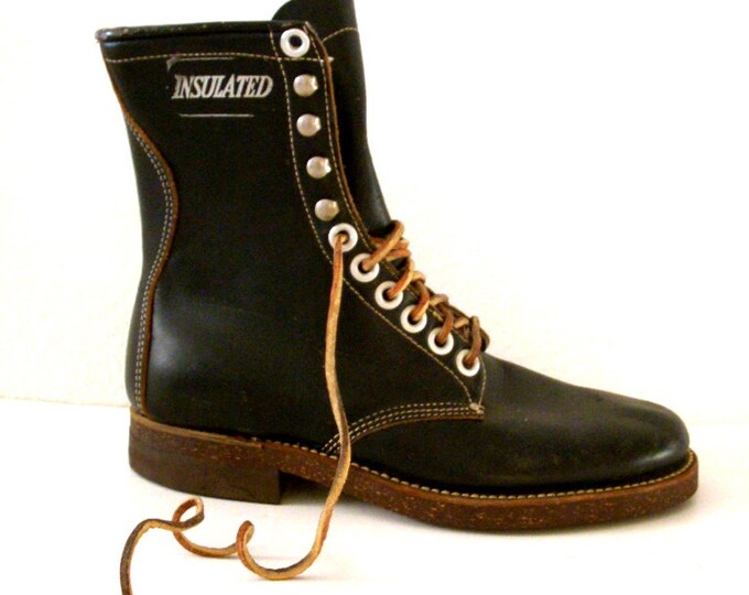 Vintage Black Leather Work Boots Insulated Black Leather Etsy