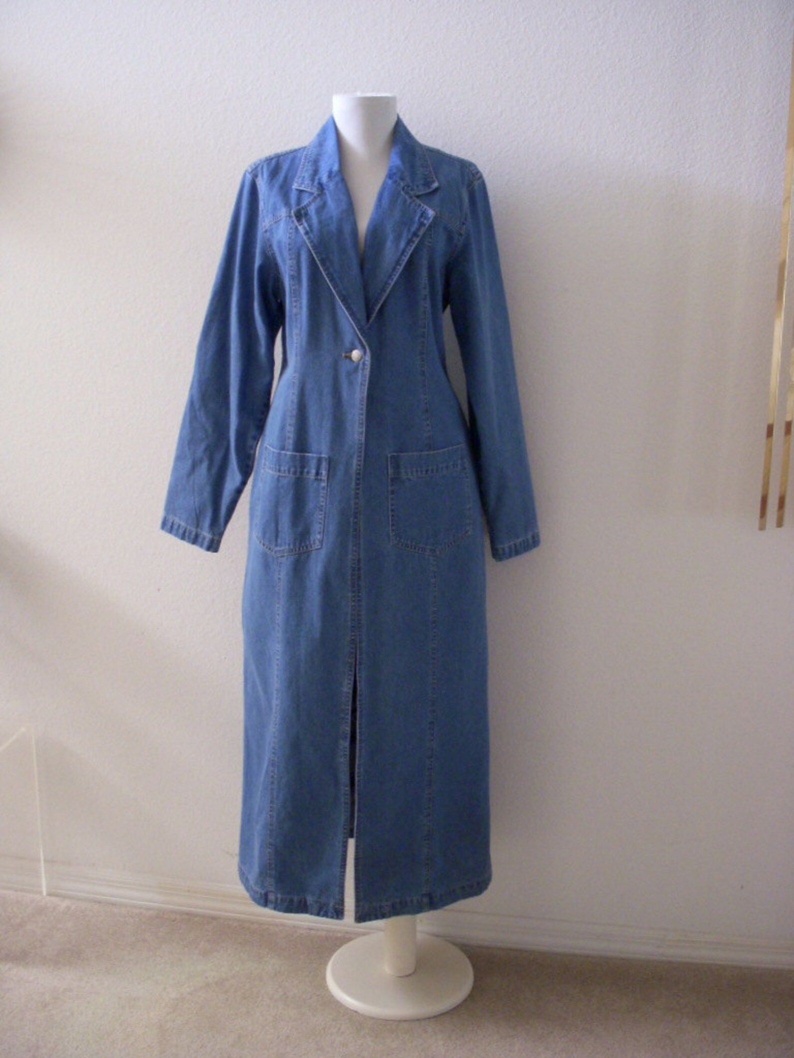 90s Blue Denim Duster Coat Vintage Blue Jean Long Duster | Etsy