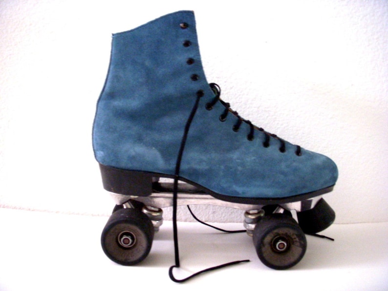 Vintage Blue Suede Roller Skates Blue Suede Boot Skates Etsy
