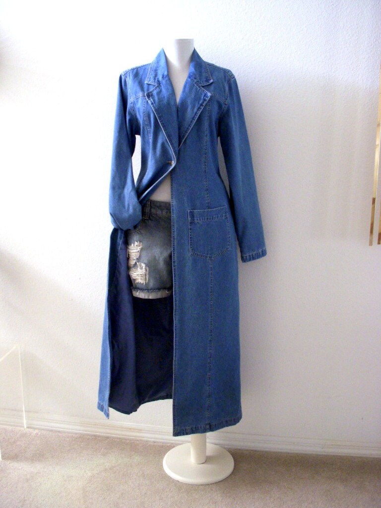 90s Blue Denim Duster Coat Vintage Blue Jean Long Duster Etsy