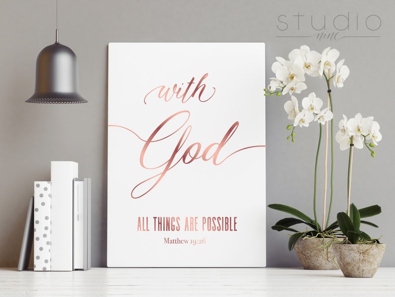 Rose Gold Bible Verse Printable With God All Things Are Etsy