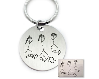 Drawing Keychain, Handwriting Engraved, Memorial Gift, Personalized, Handwriting Keychain, Handwritten Gifts, Gifts for Dad, Gifts for Mom