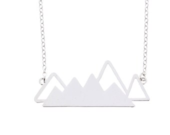 Mountain Necklace, Mountain Range, Mountain Top Necklace, Mountain Jewelry, Skiing Snowboarding Necklace, Winter, Four Peaks Mountains