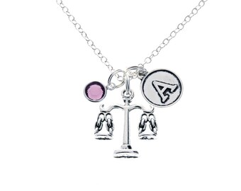 Scales of Justice Necklace with Initial Gift for Attorney, Judge, Law Student, Lawyer, Criminal Attorney, Paralegal, Legal Assistant