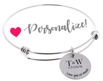 Personalized, Bangle bracelet, bracelet, personalized bangle, valentines day gift, valentines, gifts for wife, gifts for women