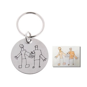 Drawing Keychain, Drawings Engraved, Memorial Gifts, Kids Art Engraved, Gifts for Mom, Gifts for Dad, Gifts for Babysitter, Gifts from Kids image 1