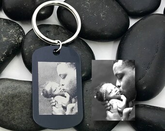 Photograph Engraved, Photo Keychain, Dog Tag Key Chain, Actual Handwriting Engraved, Memorial Gift, Photo Engraved Keychain, Photo Keychain,