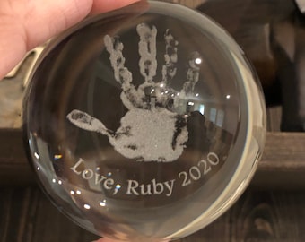 Glass Dome, Handprint Gifts, Glass Paperweight, Fathers Day Gifts, Personalized Gifts, Gifts for Dad, Paperweight, Memorial Gifts