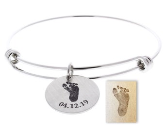 Baby footprint, footprint bangle, actual footprint, handprint, baby keepsake, baby keepsakes, baby memorial, footprint jewelry, gift for mom