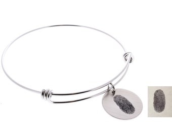 Fingerprint Bangle Bracelet, Fingerprint Heart Engraved, Fingerprints Engraved, Anniversary Gift, Memorial Gift, Gifts for Her, Bangles