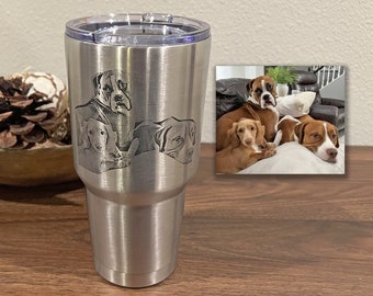Custom Pet Photo Engraved Stainless Steel Tumbler, Personalized Dog Portrait